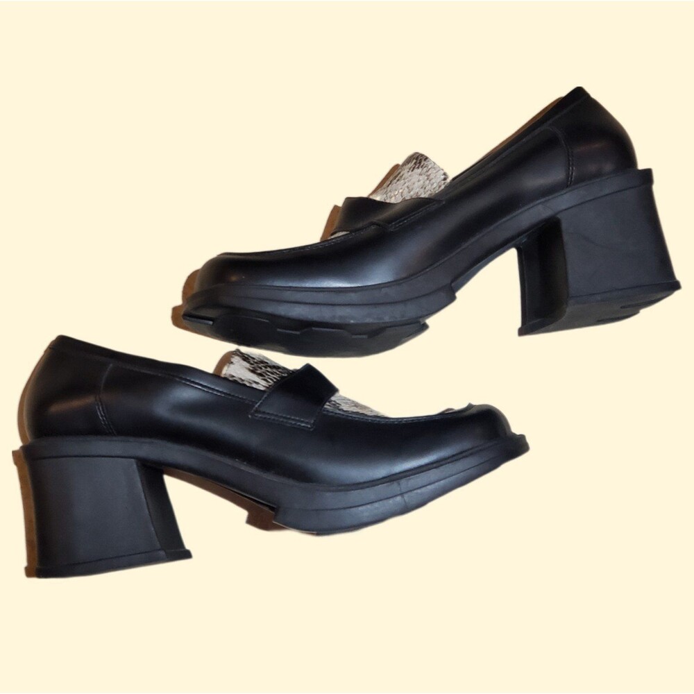 90s Grunge Club Kid Black Chunky Leather Platforms Snake Print